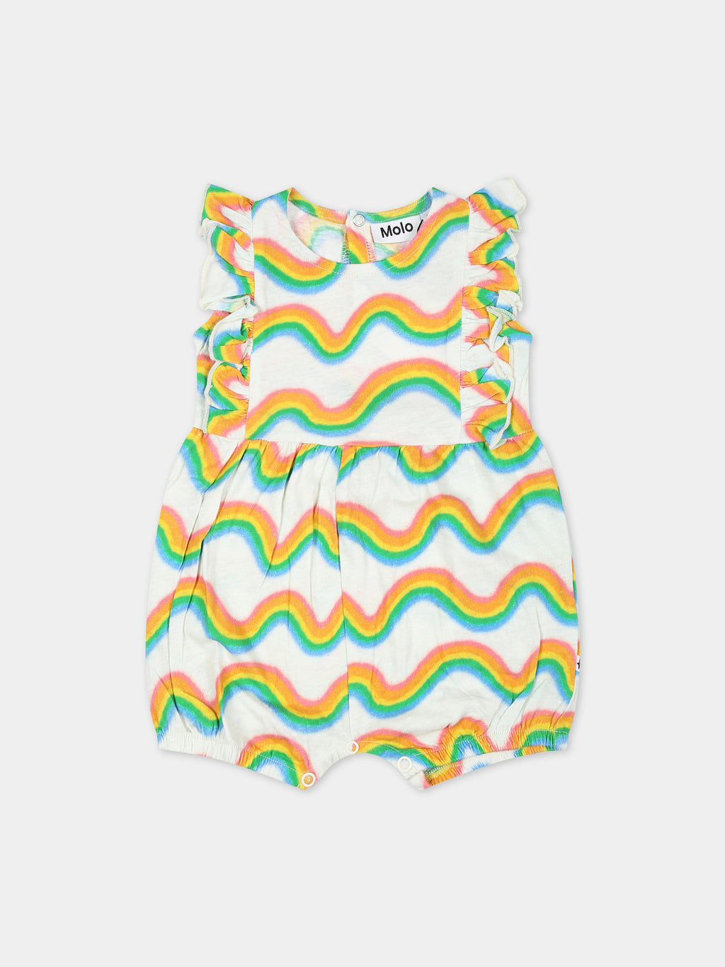 White romper for baby girl with rainbow print